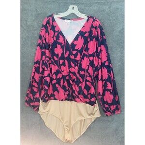 Everyday Jones by Madeline Jones Bodysuit 2X Pink Floral Balloon Sleeve Fall